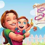 Kobieta przytula uśmiechnięte dziecko trzymające klucz, na tle ogrodzenia i błękitnego nieba z napisem Delicious Emilys Home Sweet Home