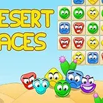 Kolorowe animowane twarze o różnych wyrazach na tle pustynnego krajobrazu z napisem „Desert Faces”