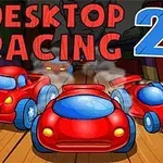 Czerwone, kreskówkowe samochodziki ustawione na drewnianym biurku z wielkim napisem w tle