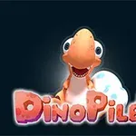 Mały, uśmiechnięty dinozaur z dużymi oczami przed jajkiem, z kolorowym napisem poniżej