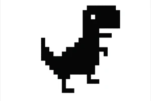 Czarno-biały, pikselowy dinozaur na białym tle