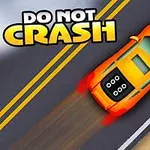Pomarańczowy samochód jadący po drodze z podwójną żółtą linią i napisem Do Not Crash w górnym lewym rogu