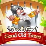 Człowiek w hełmie rycerskim trzymający klucz w ręku, otoczony zielenią i łańcuchami z napisem Good Old Times