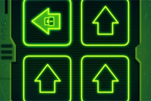 Cztery zielone neonowe strzałki skierowane w lewo i w górę na ciemnym tle