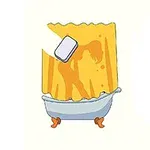 Wanna z zasłoną, za którą widać cień postaci biorącej prysznic