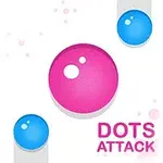 Duża różowa kula otoczona mniejszymi niebieskimi kulami z napisem Dots Attack