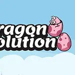 Napis Dragon Evolution z różowym smokiem i jajkami na tle nieba z chmurami