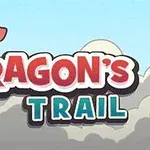 Czerwony smok na tle wieży z napisem Dragons Trail na tle chmur