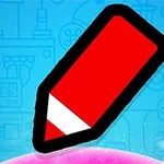 Czerwony ołówek z czarną obwódką na niebieskim tle z geometrycznymi wzorami