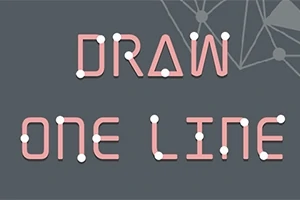 Napis DRAW ONE LINE ułożony z linii i punktów na ciemnoszarym tle z geometrycznymi kształtami w prawym górnym rogu