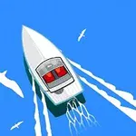 Motorówka płynąca po błękitnym morzu z mewami w tle