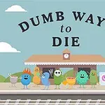 Kolorowe postacie stojące na stacji kolejowej z napisem Dumb Ways to Die na niebieskim tle