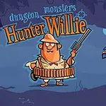 Rysunek przedstawia myśliwego w kapeluszu z dubeltówką, otoczonego potworami w ciemnym, lochowym otoczeniu i napisem Hunter Willie