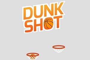 Napis Dunk Shot z piłką do koszykówki wplecioną w literę O oraz dwa rysunkowe kosze na szarym tle