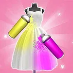 Biała sukienka na manekinie ozdabiana żółtym i różowym sprayem na różowym tle z gwiazdkami