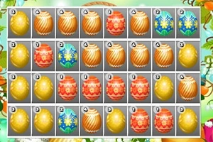 Kolorowe, wzorzyste pisanki ułożone w siatce z oznaczeniami liczbowymi