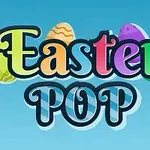 Napis Easter POP na tle kolorowych pisanek z jasnoniebieskim gradientem w tle