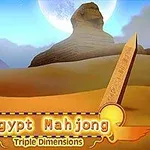 Pustynny krajobraz z piramidami, Sfinksem i egipskim obeliskiem, z napisem Egypt Mahjong Triple Dimensions