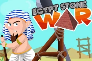 Postać w stroju egipskim z katapultą, na tle napis Egypt Stone War