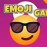 Emotikon z okularami przeciwsłonecznymi na fioletowym tle z napisem EMOJI GAME oraz małą grafiką piłki nożnej