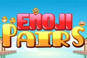 Kolorowy napis Emoji Pairs z uśmiechniętymi emotikonami na tle błękitnego nieba i basenu