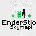 Grafika przedstawia pikselową ilustrację z zielonym stworem, czarną postacią, oraz napisem EnderStick Skymap!