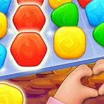 Kolorowe kamienie w różnych kształtach i dłonie ułożone w kształt serca na tle złotych monet