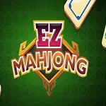 Nazwa EZ Mahjong na zielonym tle otoczona kostkami mahjonga z różnymi symbolami