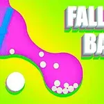 Różowe kształty z niebieskimi elementami i białymi kulkami na seledynowym tle z napisem FALLING BALLS