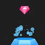 Różowy diament nad niebieską platformą z unoszącymi się bąbelkami na czarnym tle