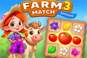 Dziewczynka w kapeluszu i ogrodniczkach stoi obok krowy na tle planszy z ikonami warzyw i kwiatów