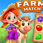 Dziewczynka w kapeluszu i ogrodniczkach stoi obok krowy na tle planszy z ikonami warzyw i kwiatów