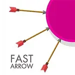 Różowe koło z trzema wbitymi strzałami i napis „FAST ARROW” obok