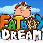 Ilustracja przedstawia chłopca w czapce na tle błękitnego nieba z chmurami, z kolorowym napisem Fatboy Dream stylizowanym z elementami jedzenia