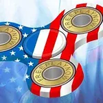 Fidget spinner w kolorach flagi USA z napisami FREEPLAYNOW na łożyskach