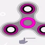 Różowo-szary fidget spinner z trzema ramionami na jasnym tle z ikoną wskazującą gest przesunięcia