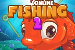 Duża pomarańczowa ryba z dużymi oczami na tle podwodnego krajobrazu z napisem Online Fishing 2