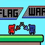 Dwóch pikselowych wojowników na platformie, jeden czerwony i jeden niebieski, krzyżujących miecze, z napisem FLAG WAR nad nimi