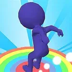 Fioletowa postać na tęczowym okręgu na tle niebieskiego rozbłysku