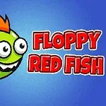 Zielona ryba z pomarańczowym irokezem oraz dużymi oczami na niebieskim tle z czerwonym napisem obok