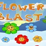 Kolorowe kwiaty z uśmiechniętymi twarzami na niebieskim tle z napisem „Flower Blast”