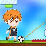 Dwóch rysunkowych bohaterów, z których jeden kopie piłkę w kierunku innego stojącego obok beczki z napisem TNT, na jasnym tle z elementami platformowymi