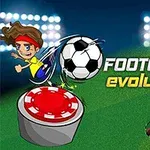 Postać z opaską na głowie kopiąca piłkę przy fladze dołka na tle oświetlonego boiska z napisem Footgolf Evolution