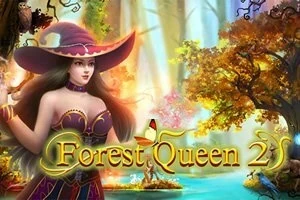 Kobieta w kapeluszu czarodziejki w czarującym lesie z napisem Forest Queen 2
