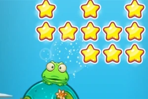 Zielona żaba siedząca na niebieskiej kopule z żółtymi gwiazdkami w tle na niebieskim tle