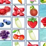 Kolorowe kafelki przedstawiające różnorodne owoce i warzywa ułożone na planszy