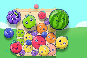 Kolorowe, uśmiechnięte owoce z twarzami na tle zielonego wzgórza