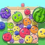 Kolorowe, uśmiechnięte owoce z twarzami na tle zielonego wzgórza