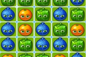 Kolorowe owoce i warzywa z oczami ułożone w układzie siatki na zielonym tle