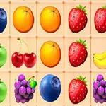 Kolorowe ikony owoców, takich jak truskawki, winogrona, pomarańcze, banany, wiśnie, borówki i jabłka, ułożone w siatce